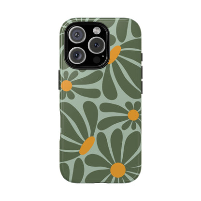 Retro Green Daisy Pattern Phone Case - Green Phone Case - iPhone 16 Pro / Glossy