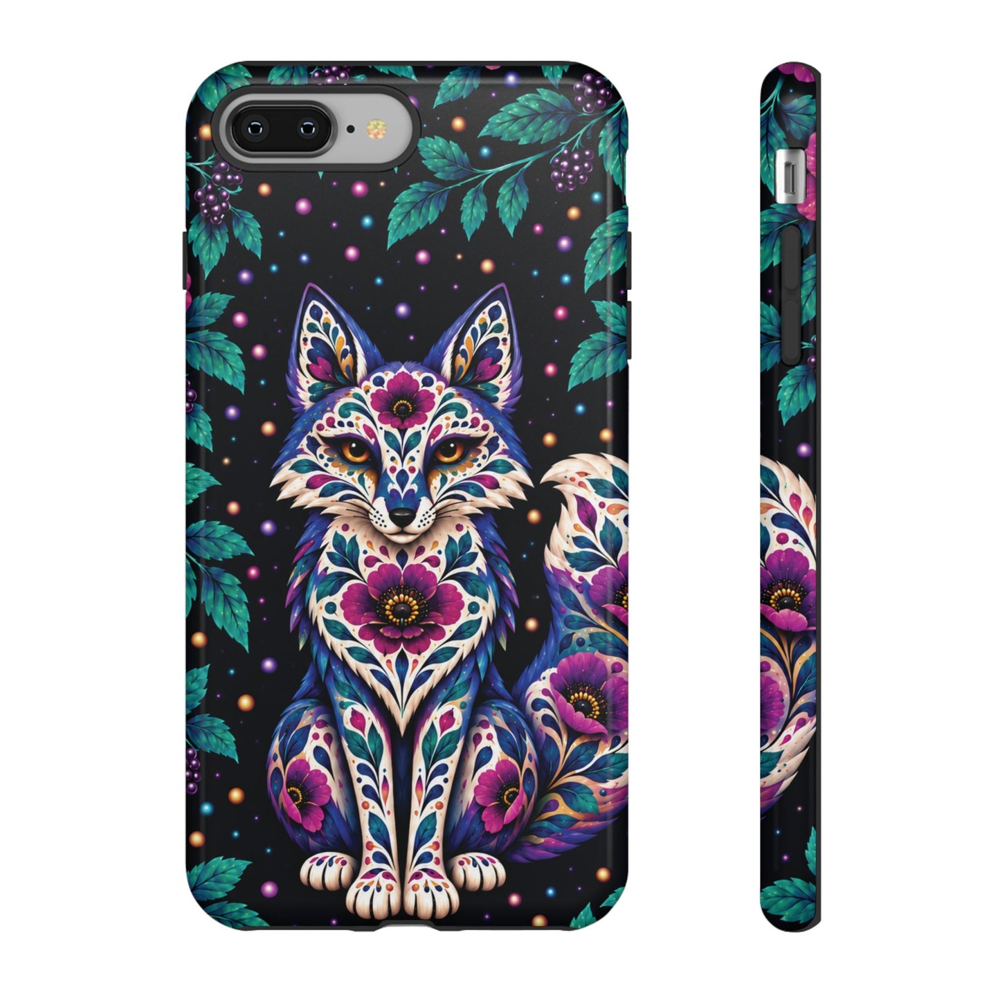 Vibrant Purple and Teal Calavera Fox Phone Case - Multicolor Phone Case - iPhone 8 Plus / Glossy
