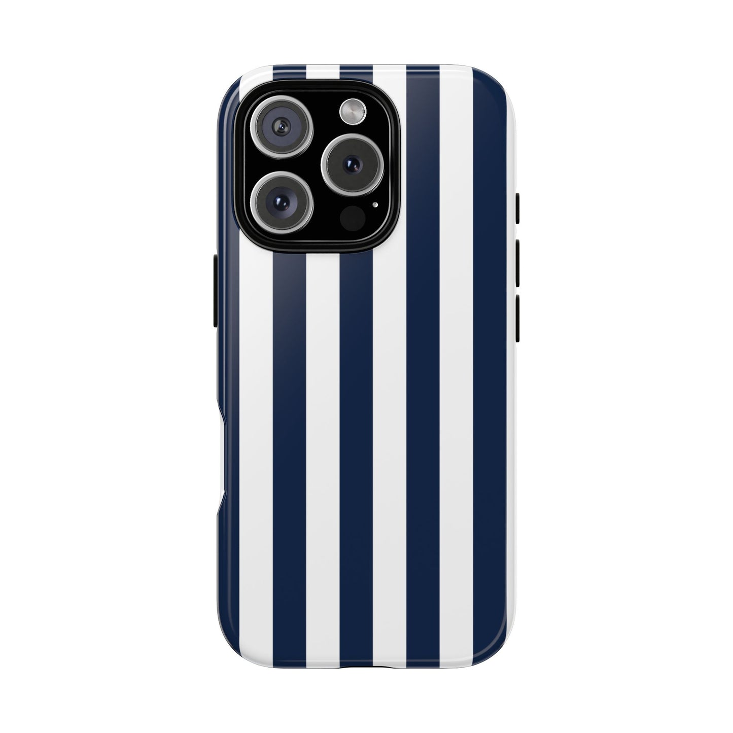 iPhone 16 Pro / Glossy Phone Case - Simple Dark Blue & White Stripe Pattern Phone Case