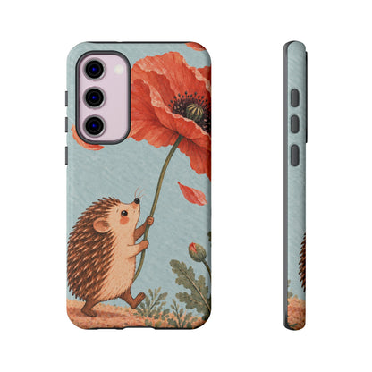 Whimsical Pale Blue Hedgehog and Poppy Phone Case - Blue Phone Case - Samsung Galaxy S23 Plus / Glossy