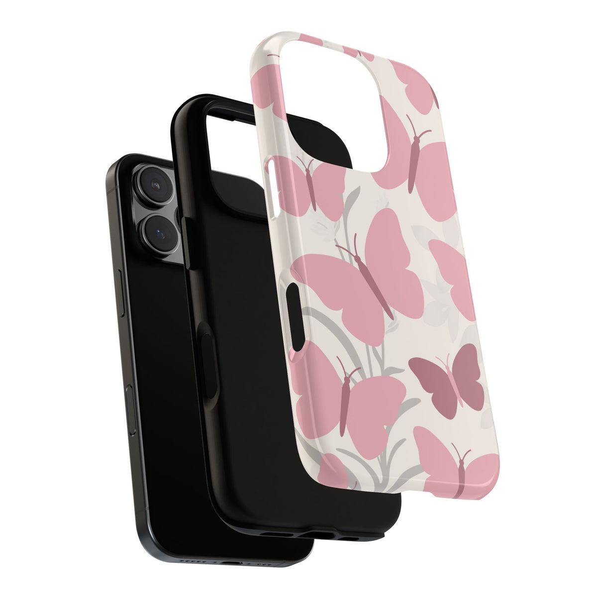 Minimalist Cream & Pink Butterfly Pattern Phone Case - White Phone Case