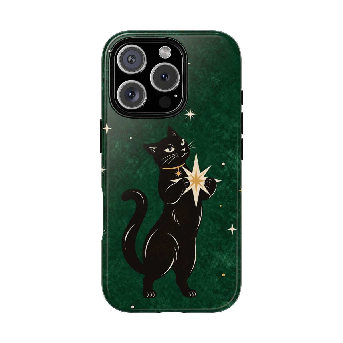 Forest Green Celestial Black Cat Phone Case - Green Phone Case - iPhone 16 Pro / Glossy