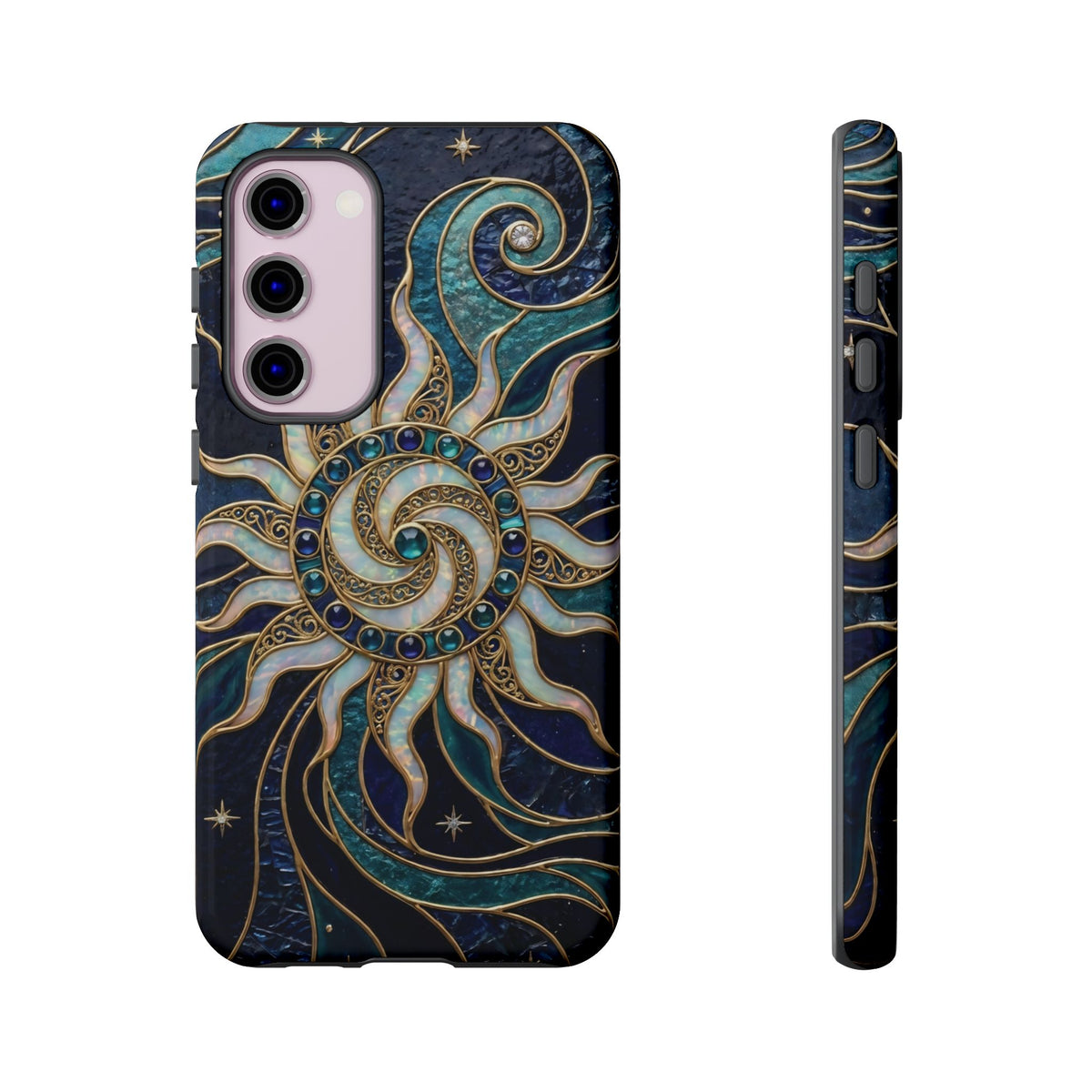 Elegant Teal & Gold Cosmic Sunburst Phone Case