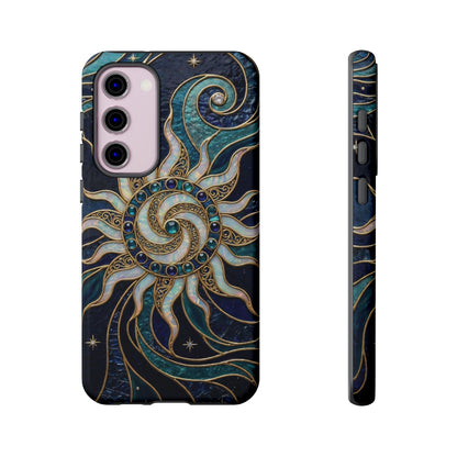 Elegant Teal & Gold Cosmic Sunburst Phone Case