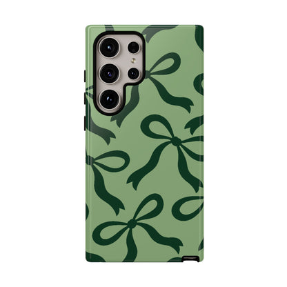 Bold Sage Green and Forest Green Bow Pattern Phone Case - Green Phone Case - Samsung Galaxy S24 Ultra / Glossy