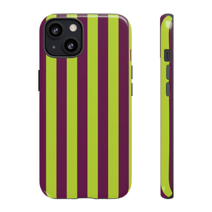 Trendy Neon Lime Green & Plum Stripe Pattern Phone Case - Green Phone Case - iPhone 13 / Glossy