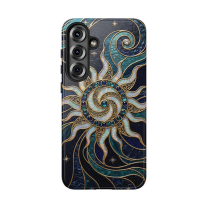 Elegant Teal & Gold Cosmic Sunburst Phone Case