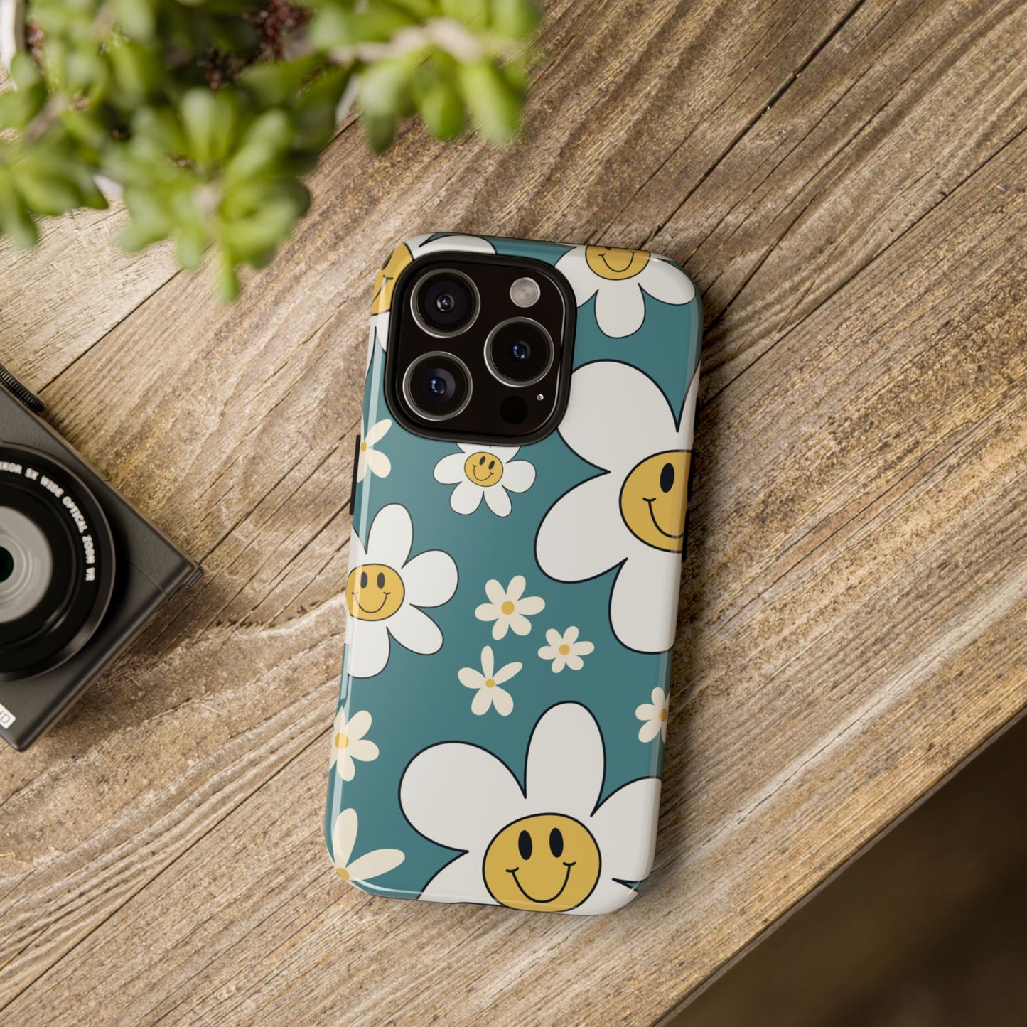 Fun Retro Daisy Pattern with Light Blue Background Phone Case - Blue Phone Case