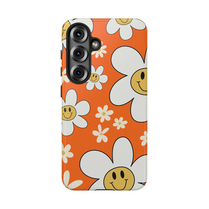 Fun Retro Daisy Pattern with Orange Background Phone Case - Orange Phone Case - Samsung Galaxy S25 / Glossy