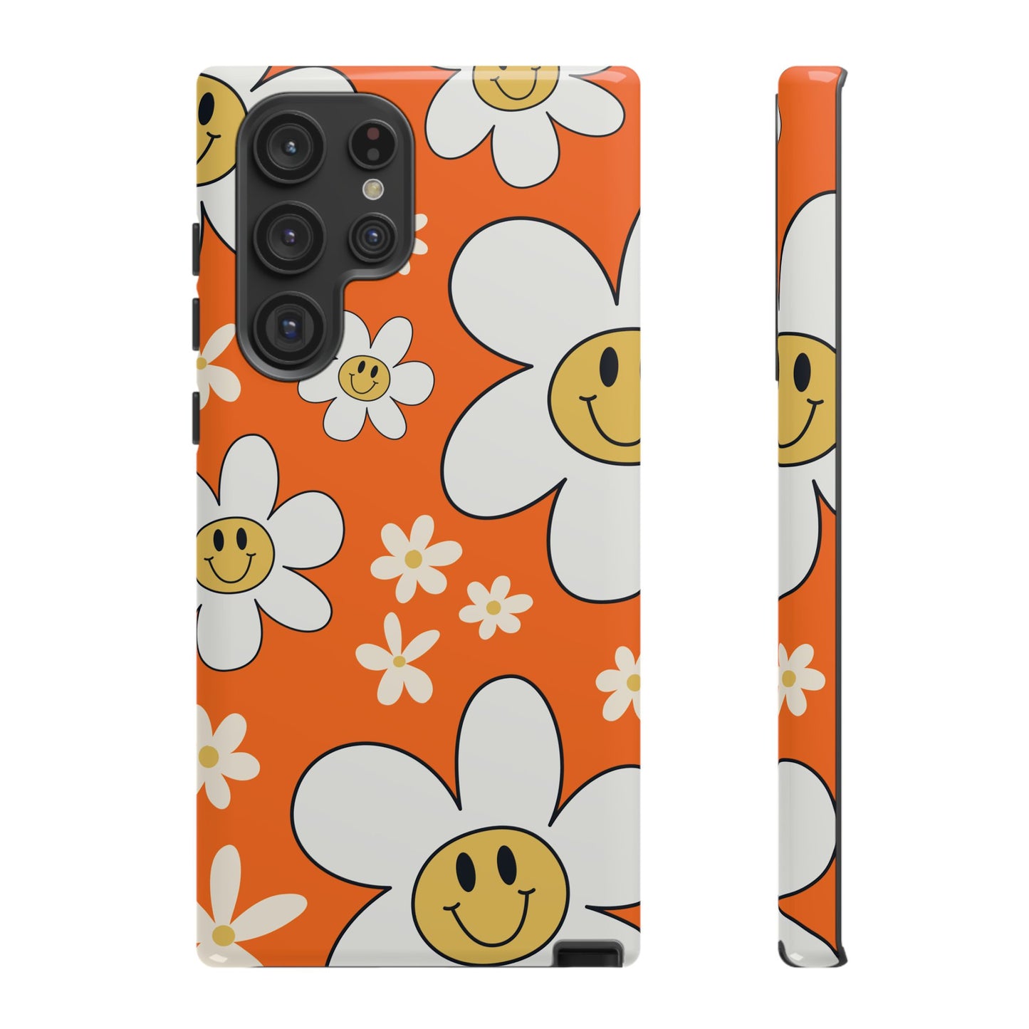 Fun Retro Daisy Pattern with Orange Background Phone Case - Orange Phone Case - Samsung Galaxy S22 Ultra / Glossy