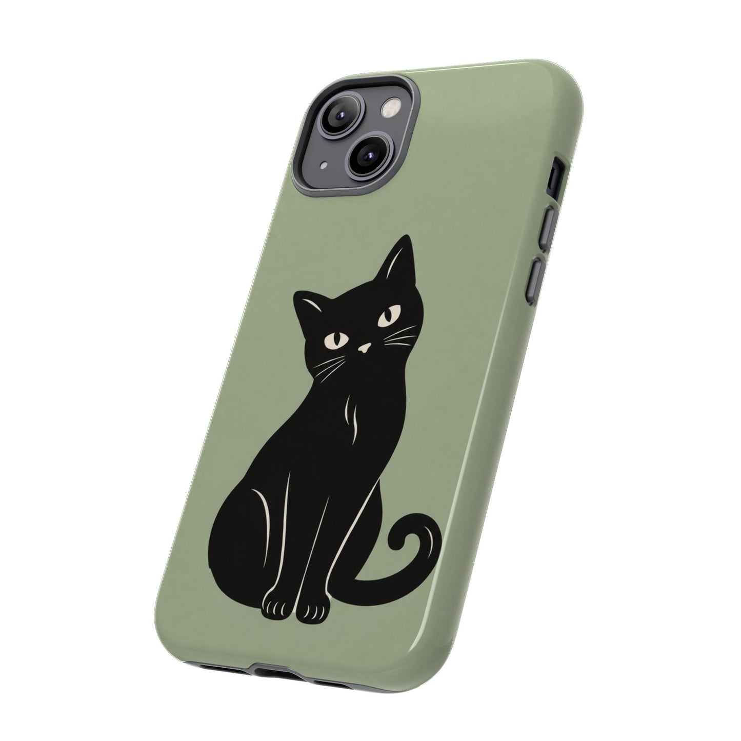 Minimalist Sage Green & Black Cat Phone Case