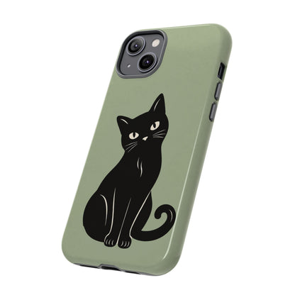 Minimalist Sage Green & Black Cat Phone Case