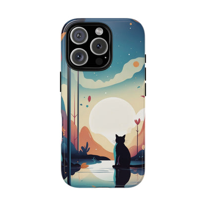 iPhone 16 Pro / Glossy Phone Case - Stylised Cat & Moon Design Phone Case