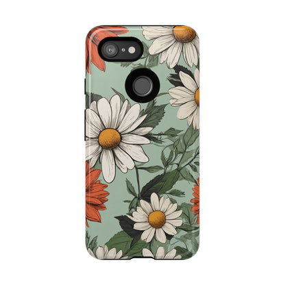 Boho Chic Daisies Floral Pattern "White & Orange" Phone Case