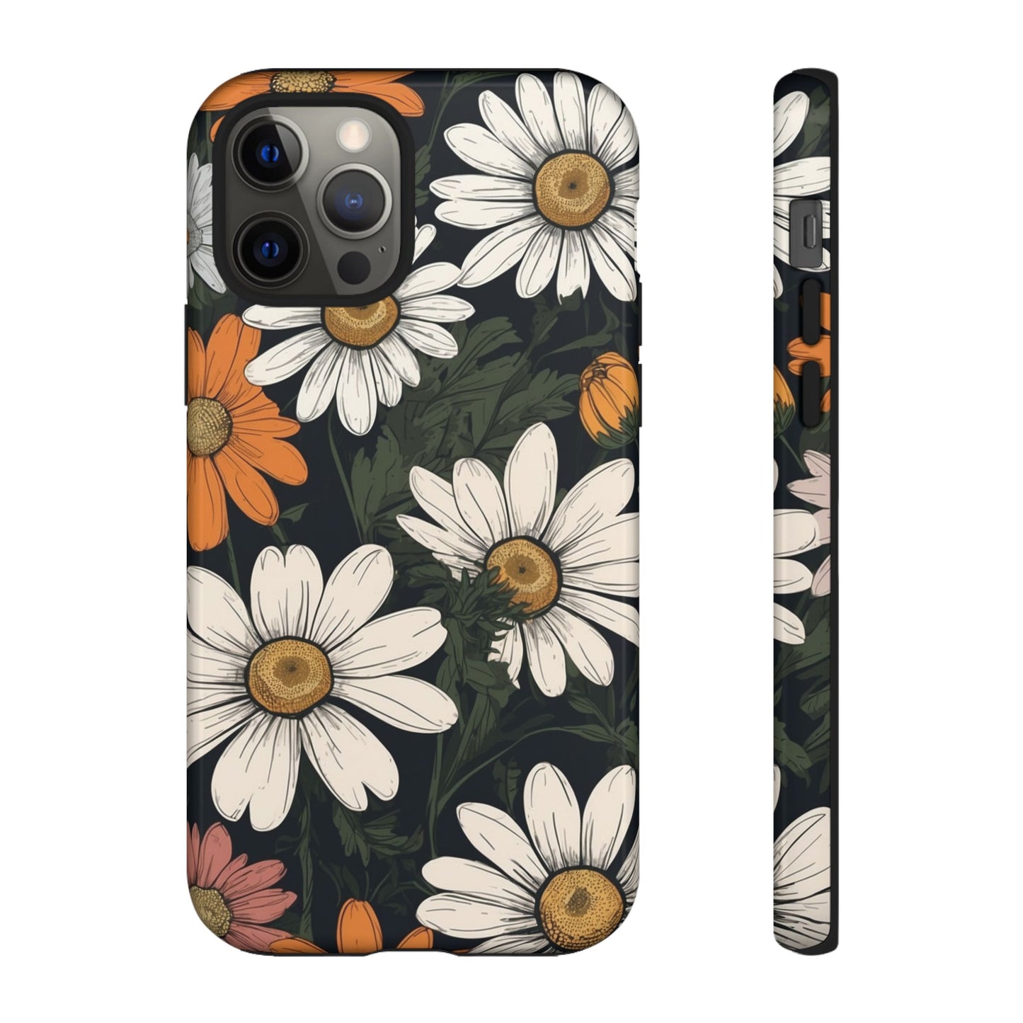iPhone 12 Pro / Glossy Phone Case - Boho Chic Daisies Floral Pattern ’White Orange & Pink’ Phone Case