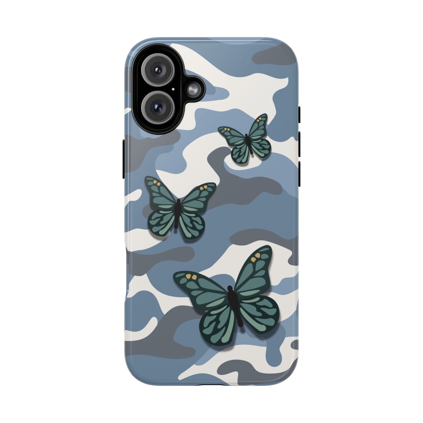 iPhone 16 Plus / Glossy Phone Case - Light Blue Butterfly Camo Phone Case