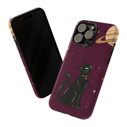 Whimsical Plum Celestial Black Cat Phone Case