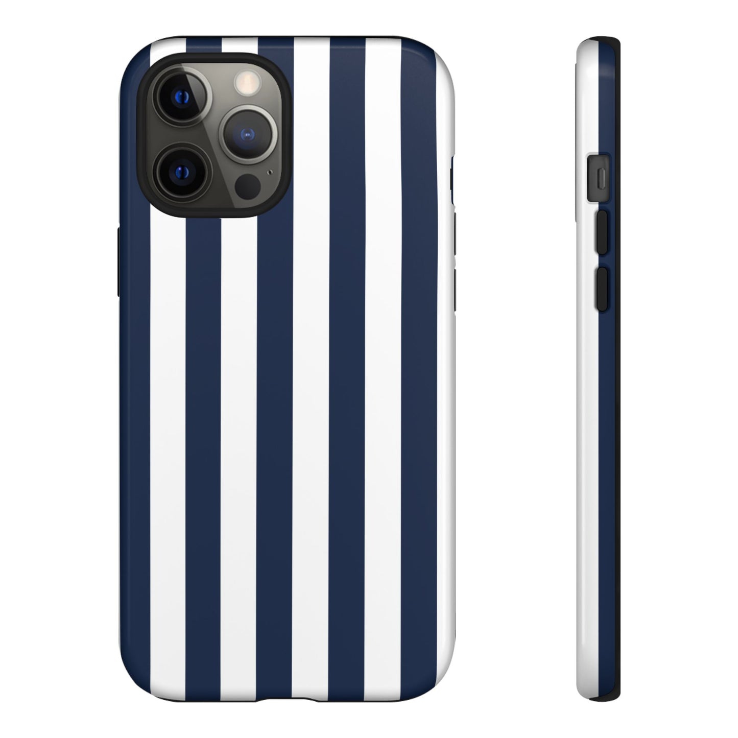 iPhone 12 Pro Max / Glossy Phone Case - Simple Dark Blue & White Stripe Pattern Phone Case