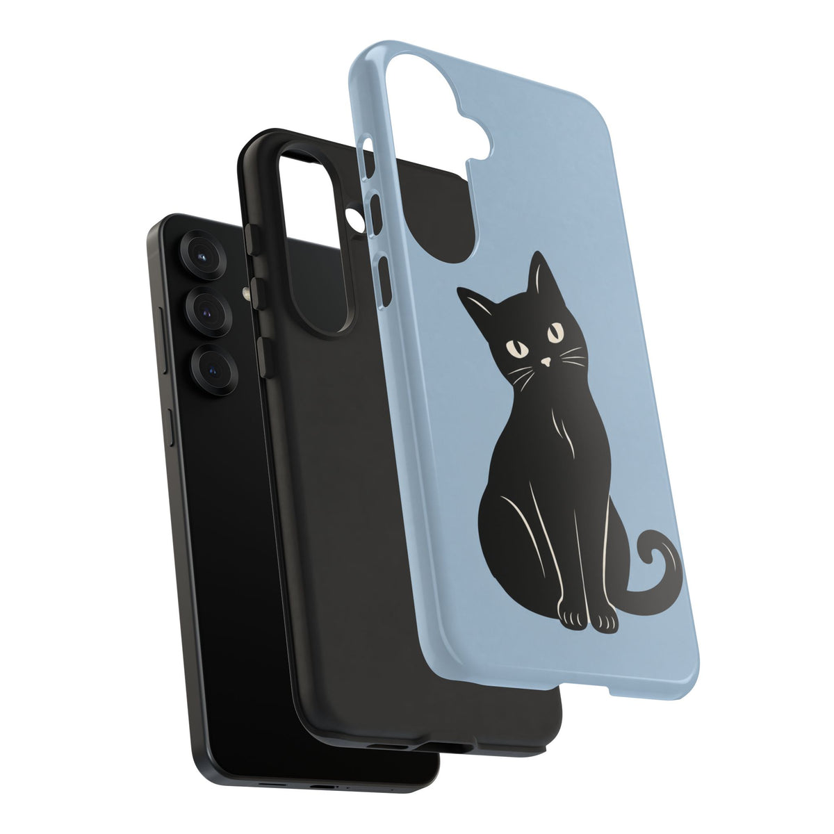 Minimalist Powder Blue & Black Cat Phone Case