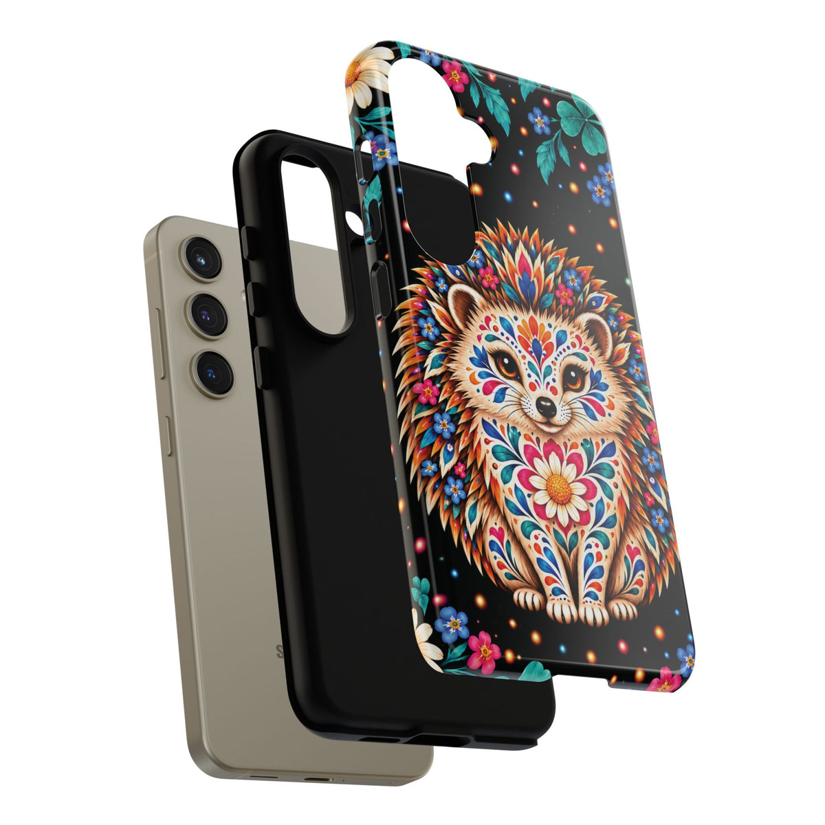 Vibrant Orange and Turquoise Calavera Hedgehog Phone Case - Multicolor Phone Case