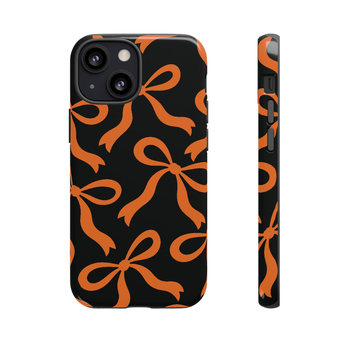 Bold Black and Burnt Orange Bow Pattern Phone Case - Black Phone Case - iPhone 13 Mini / Glossy