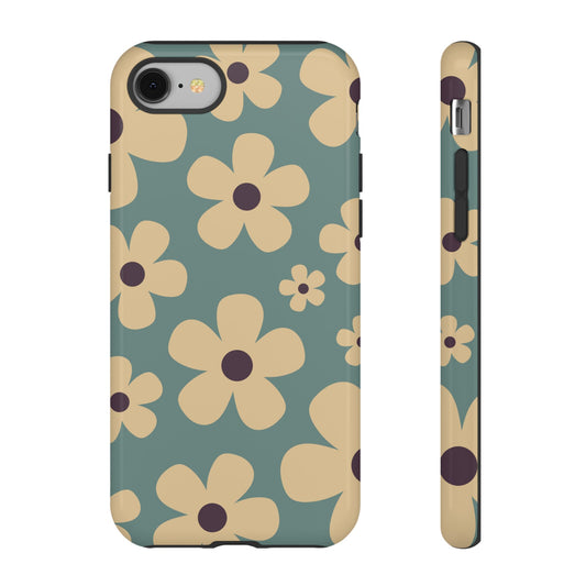 iPhone 8 / Glossy Phone Case - Cute Blue & Cream Daisy Pattern Phone Case