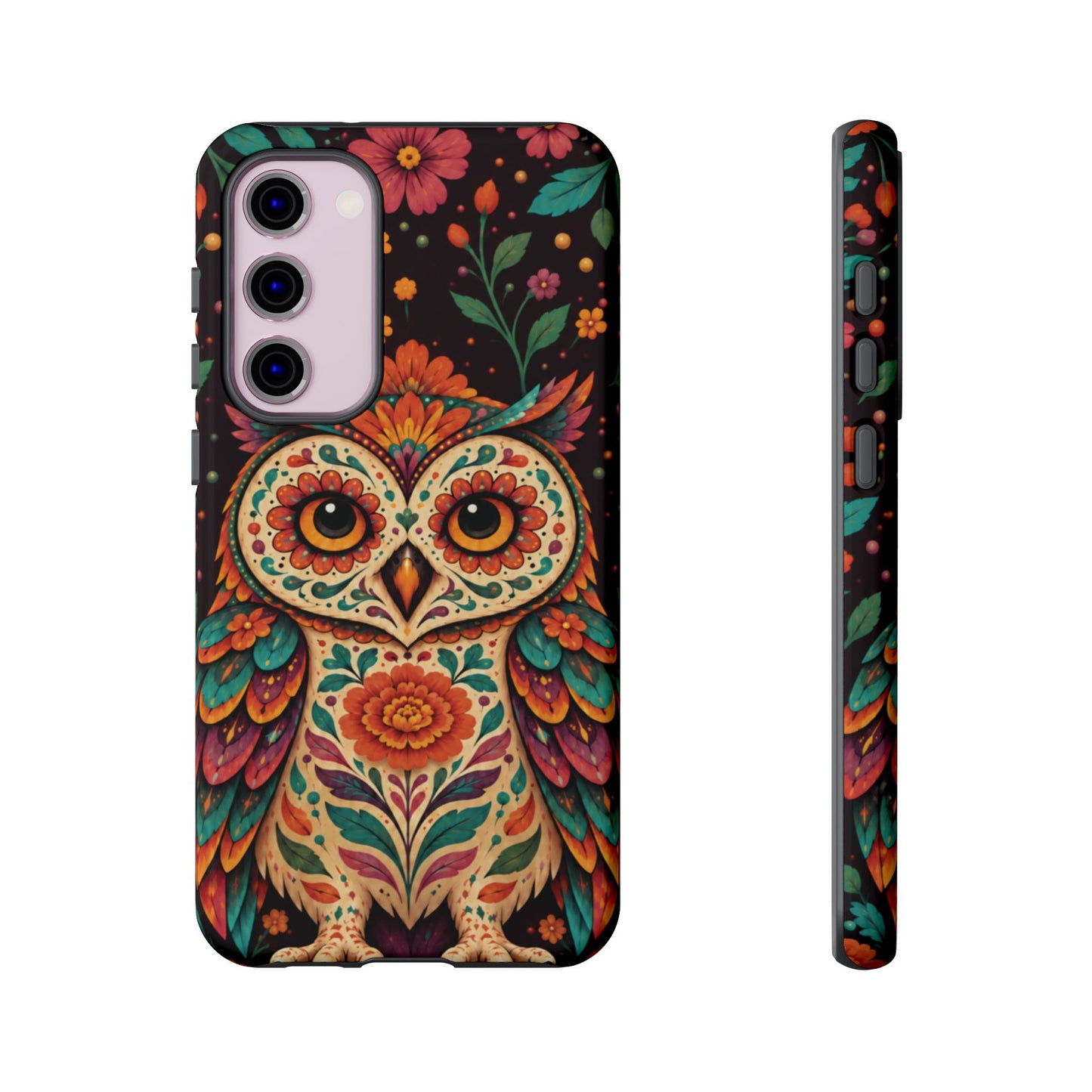 Vibrant Terracotta and Teal Calavera Owl Phone Case - Multicolor Phone Case - Samsung Galaxy S23 Plus / Glossy