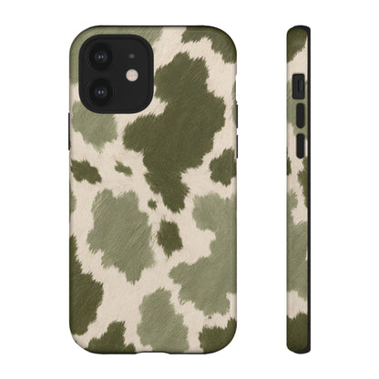 Stylish Olive Green Cow Print Phone Case - Green Phone Case - iPhone 12 / Glossy