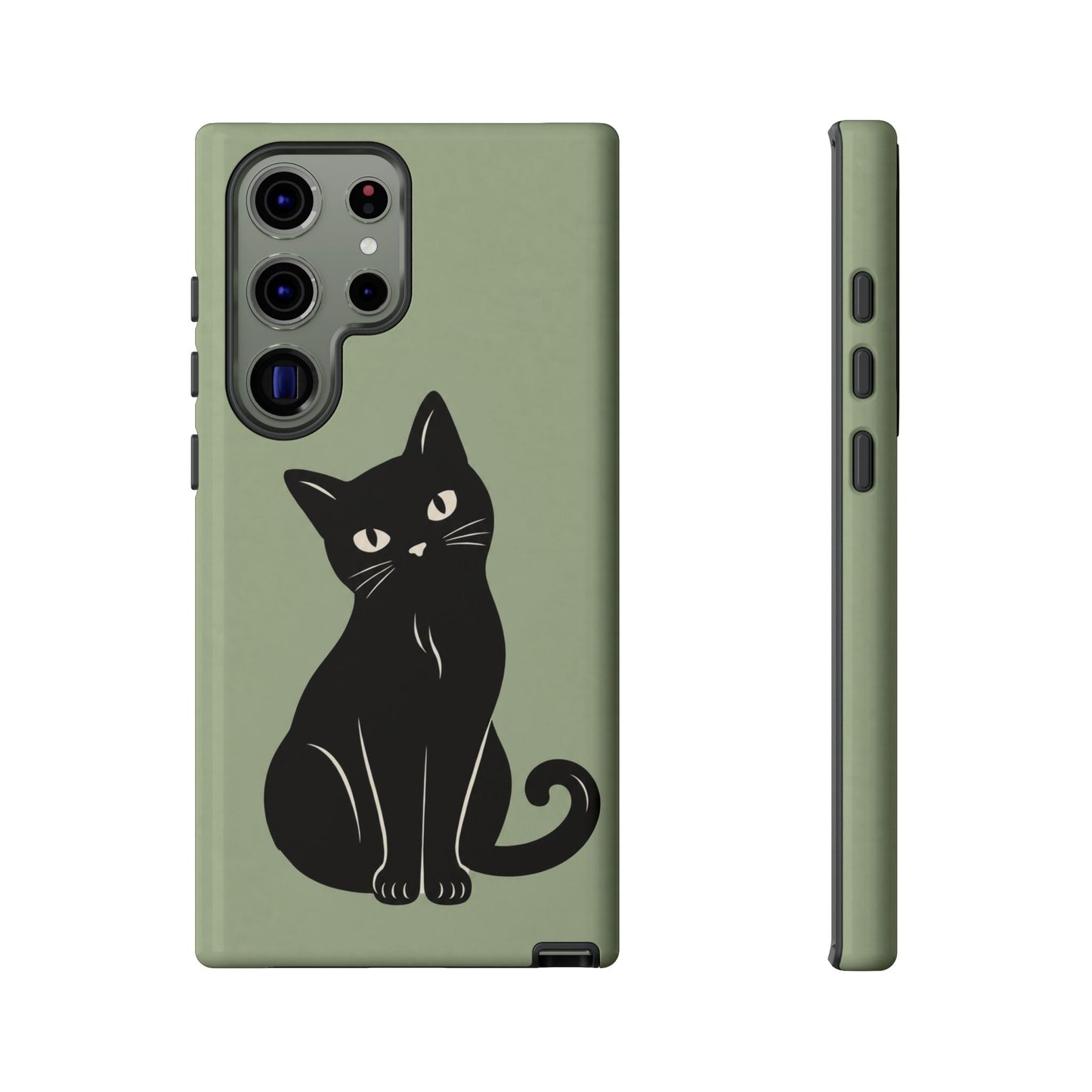 Minimalist Sage Green & Black Cat Phone Case