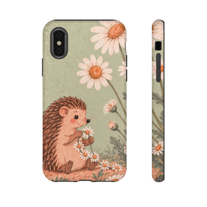 Whimsical Sage Green Hedgehog and Daisy Chain Phone Case - Green Phone Case - iPhone X / Glossy