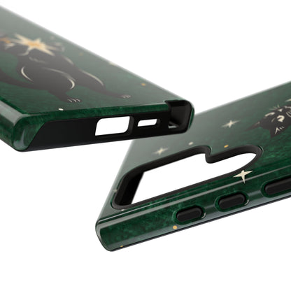 Forest Green Celestial Black Cat Phone Case - Green Phone Case
