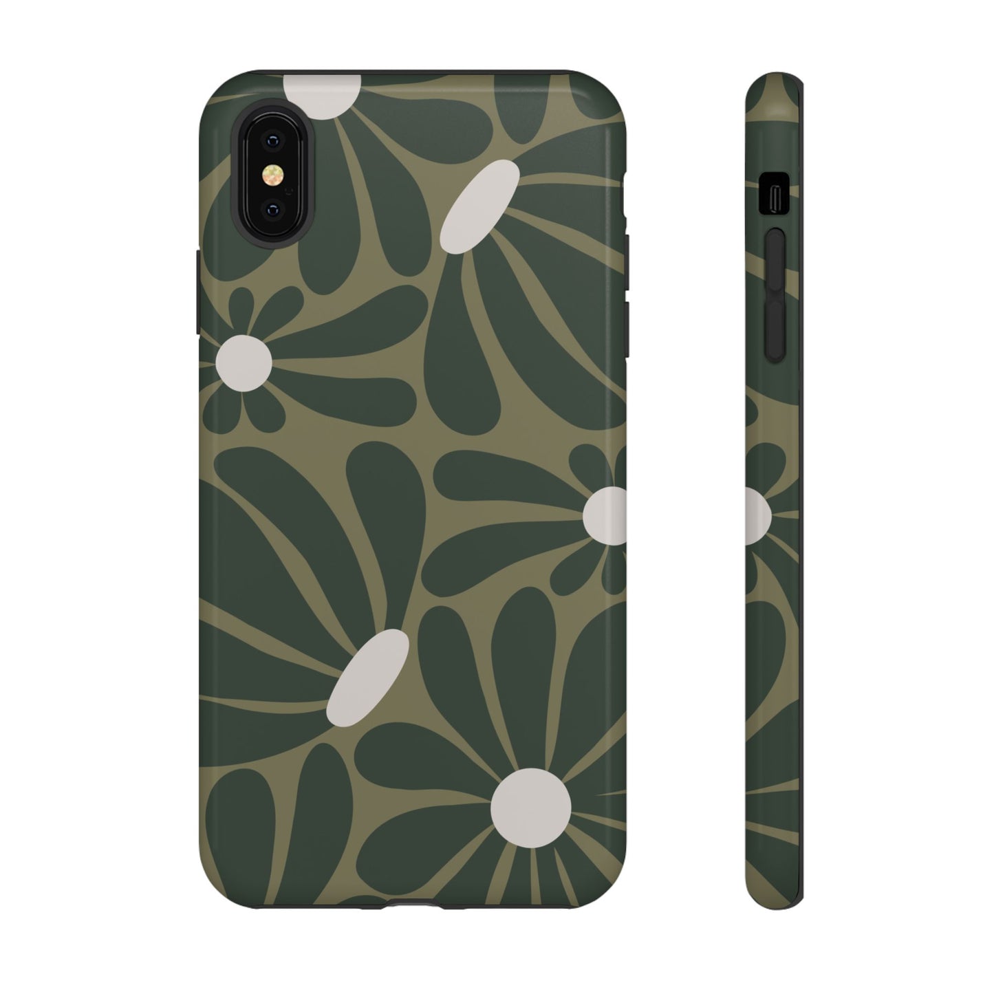 iPhone XS MAX / Glossy Phone Case - ’Retro Olive Green Daisy Pattern’ Phone Case