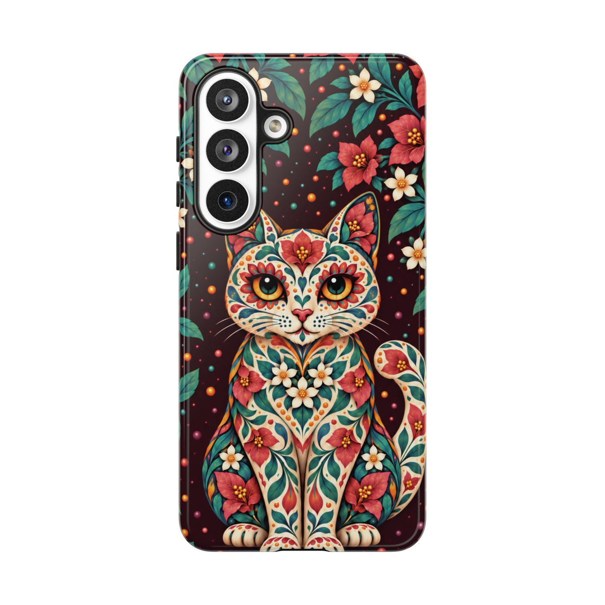 Vibrant Terracotta and Teal Calavera Cat Phone Case - Multicolor Phone Case - Samsung Galaxy S26 Plus / Glossy