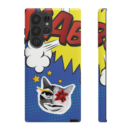 Samsung Galaxy S22 Ultra / Glossy Phone Case - Bold Blue Pop Art Cat Phone Case