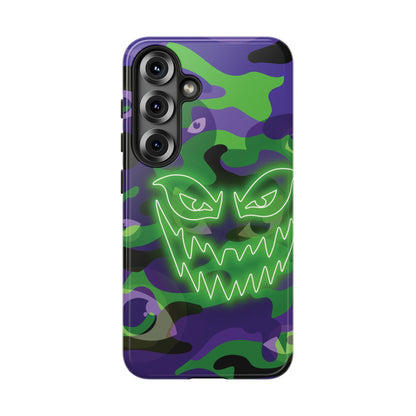 Samsung Galaxy S25 / Glossy Phone Case - Green & Purple Neon Face Camo Phone Case