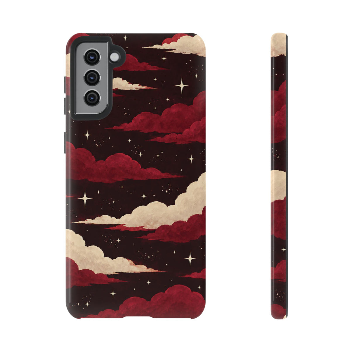 Illustrated Crimson Red Clouds & Stars Phone Case
