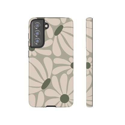 Retro Cream & Green Daisy Pattern Phone Case - White Phone Case - Samsung Galaxy S21 FE / Glossy