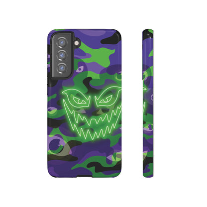 Samsung Galaxy S21 FE / Glossy Phone Case - Green & Purple Neon Face Camo Phone Case