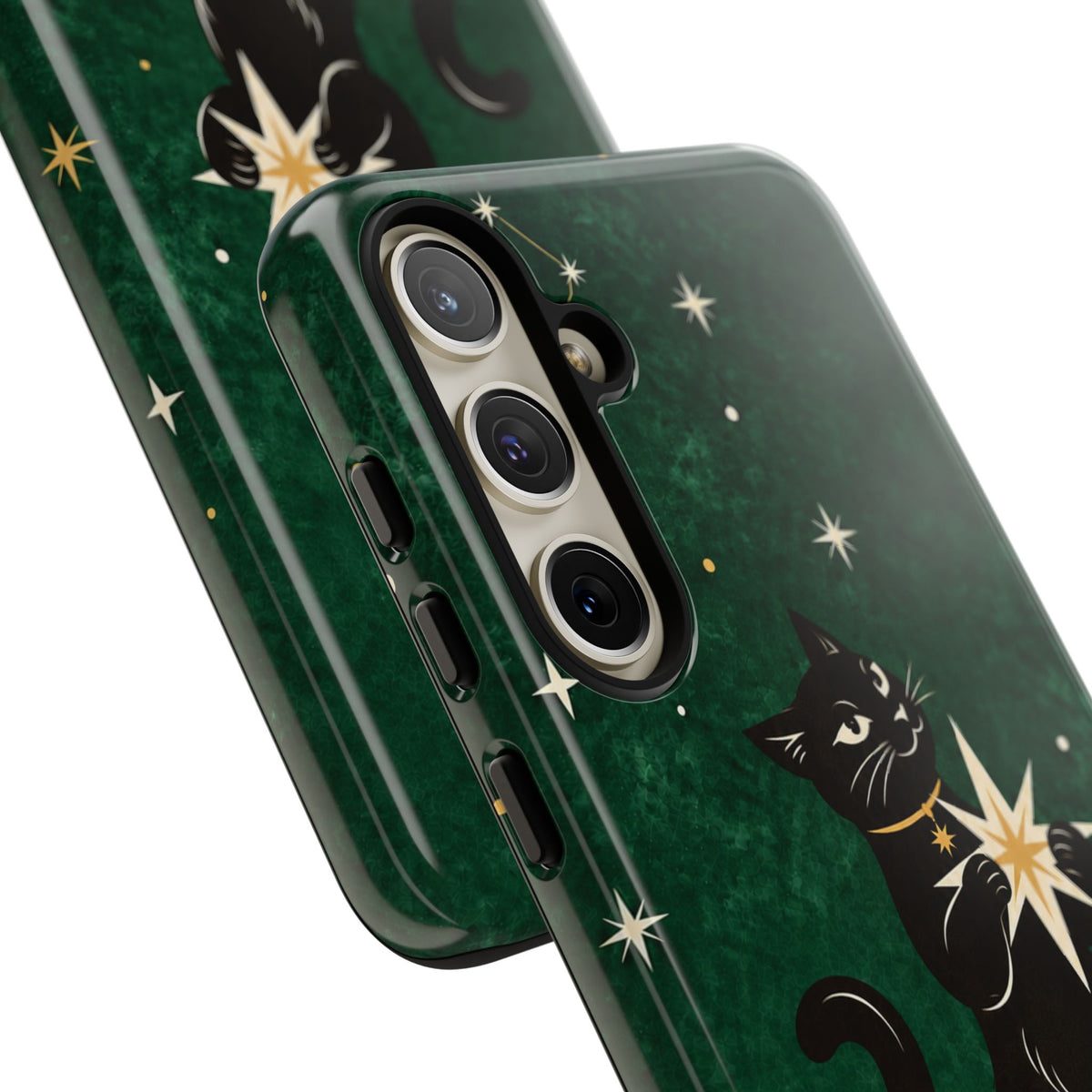 Forest Green Celestial Black Cat Phone Case - Green Phone Case