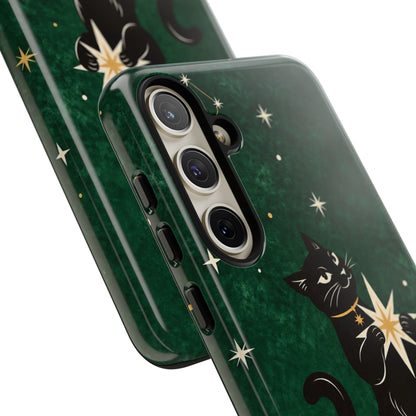 Forest Green Celestial Black Cat Phone Case - Green Phone Case