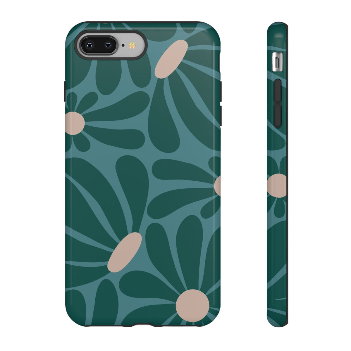 Retro Turquoise Daisy Pattern Phone Case - Green Phone Case - iPhone 8 Plus / Glossy