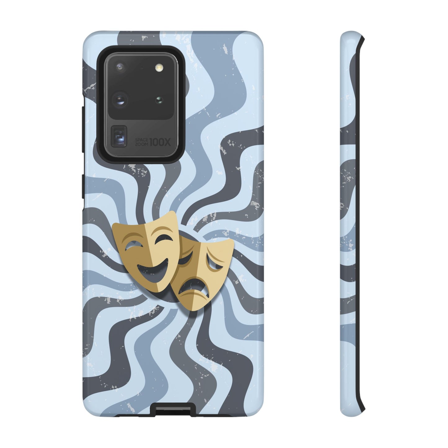 Comedy & Tragedy Masks – Blue Minimal Retro Wave Phone Case - Blue Phone Case - Samsung Galaxy S20 Ultra / Glossy