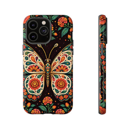 Vibrant Terracotta and Teal Calavera Butterfly Phone Case - Multicolor Phone Case - iPhone 14 Pro Max / Glossy