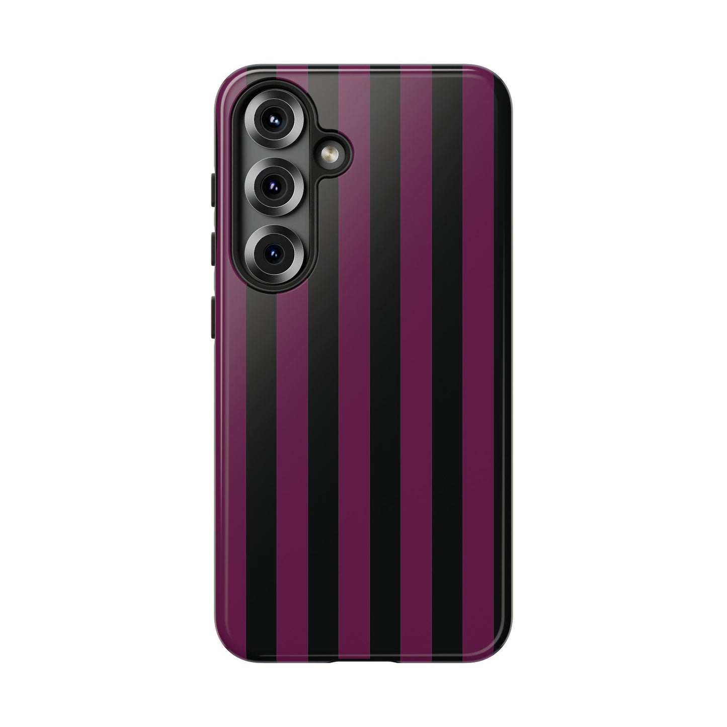 Samsung Galaxy S25 / Glossy Phone Case - Trendy Plum & Black Stripe Pattern Phone Case