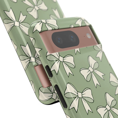 Chic Sage Green Bow Pattern Phone Case