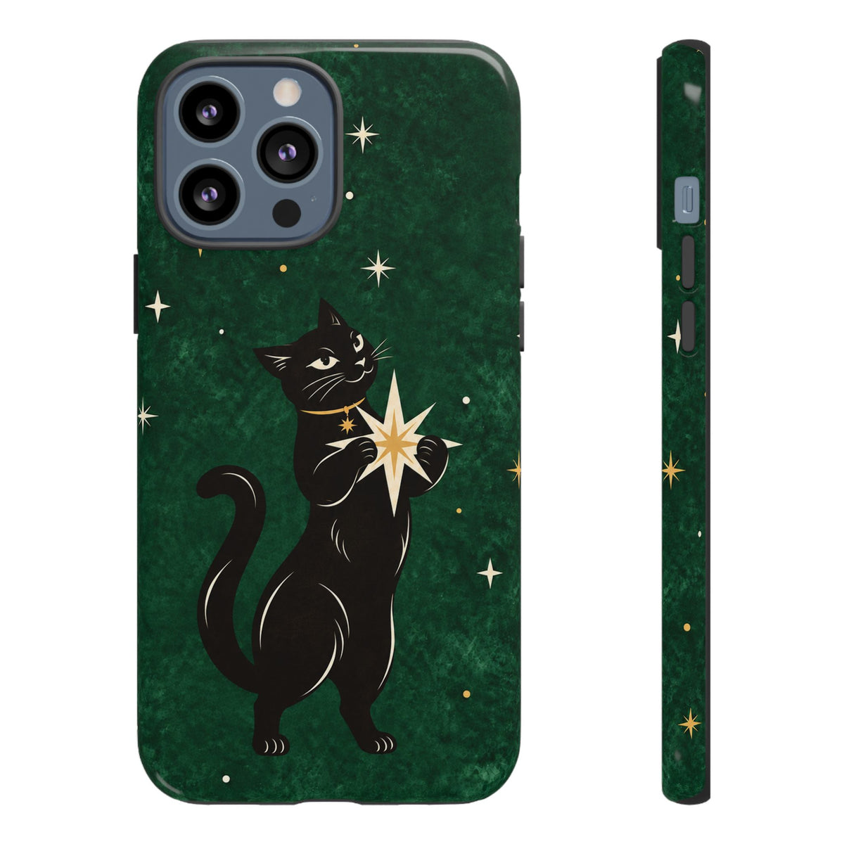 Forest Green Celestial Black Cat Phone Case - Green Phone Case - iPhone 13 Pro Max / Glossy