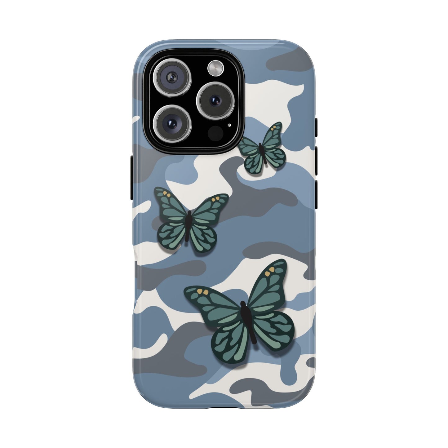iPhone 16 Pro / Glossy Phone Case - Light Blue Butterfly Camo Phone Case