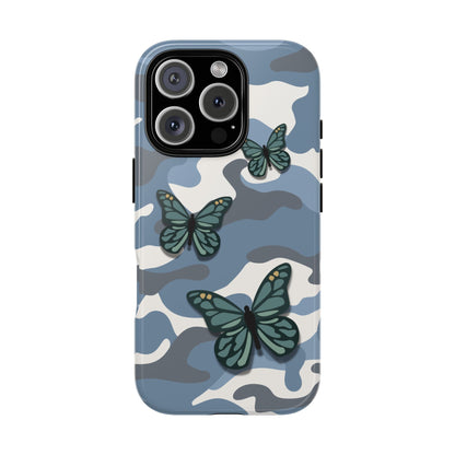 iPhone 16 Pro / Glossy Phone Case - Light Blue Butterfly Camo Phone Case