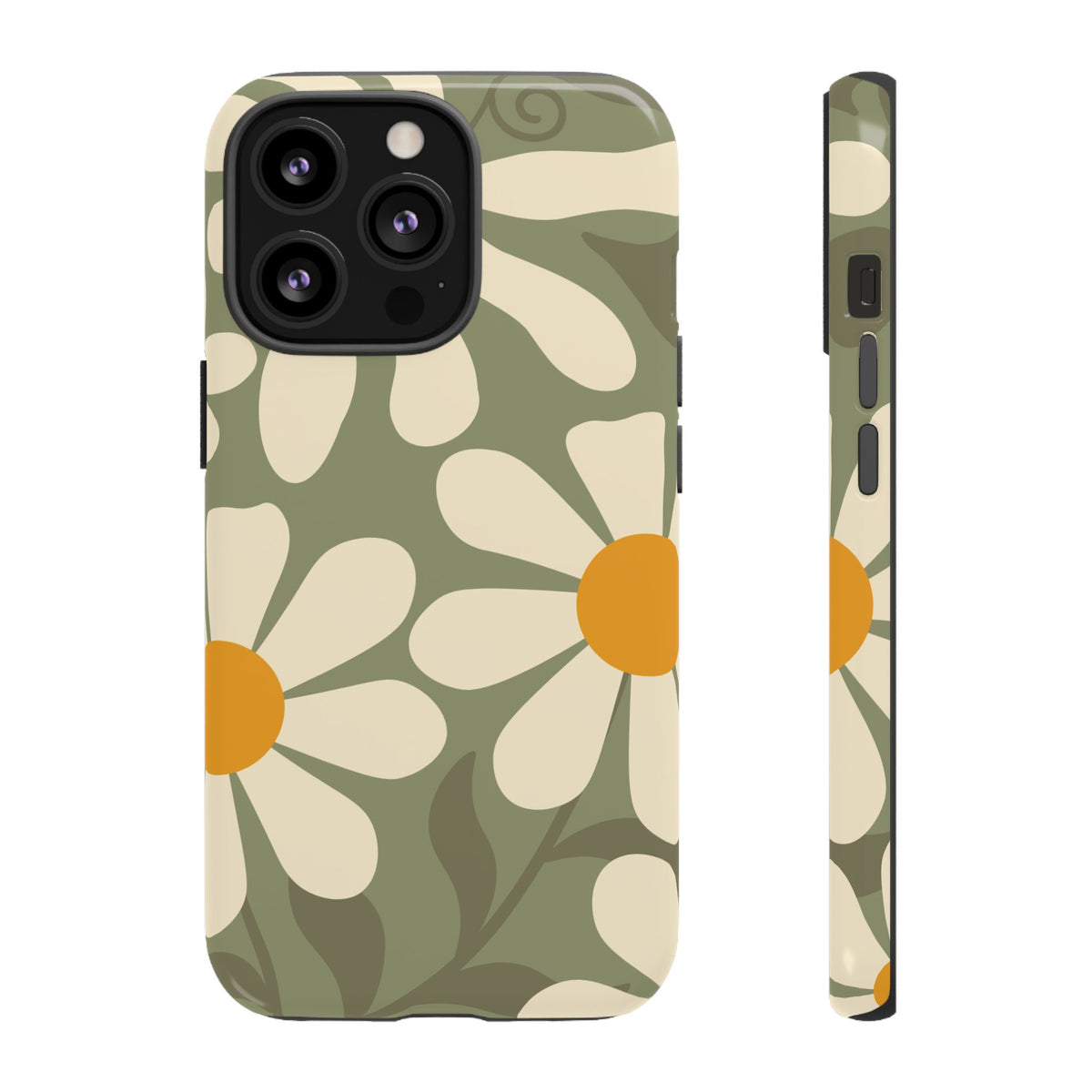 Retro Green Daisy Pattern #2 Phone Case - Green Phone Case - iPhone 13 Pro / Glossy