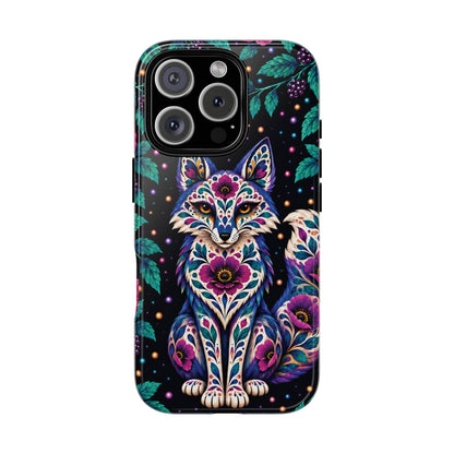 Vibrant Purple and Teal Calavera Fox Phone Case - Multicolor Phone Case - iPhone 16 Pro / Glossy